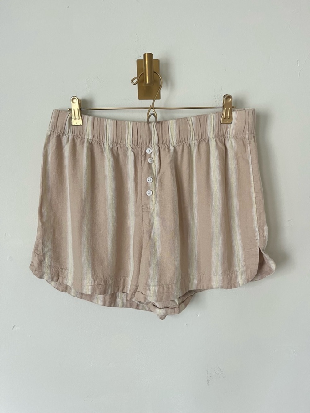 stars above Beige and Yellow linen cotton beachy pajama Striped Lounge Shorts L